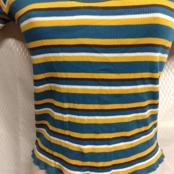 Zara Trafaluc Strip Crop Top, S, Blue/yellow, 100% algodon cotton, pre-o… - Picture 3 of 5